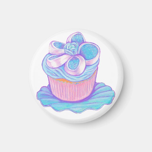 Íman Cupcake Azul na Placa Magnet (Frente)