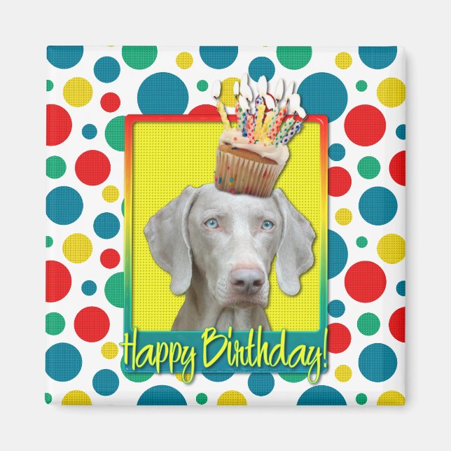 Íman Cupcake de aniversário - Weimaraner (Frente)