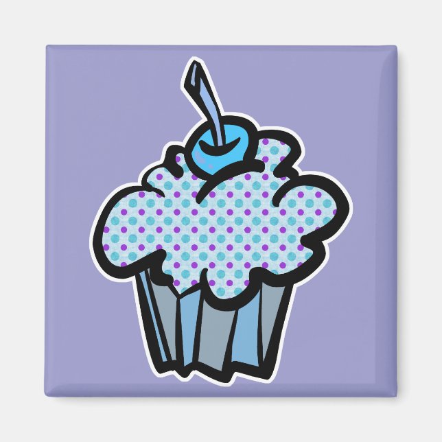 Íman cupcake de bolinhas azuis e roxas (Frente)