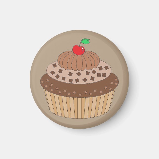 Íman Cupcake de chocolate com cereja no topo (Frente)