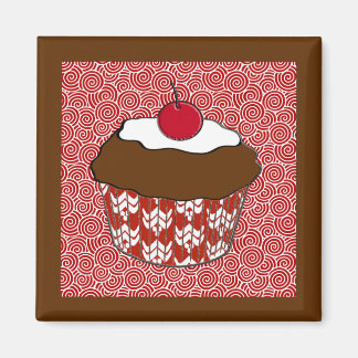 Íman Cupcake de chocolate em padrão vermelho e branco