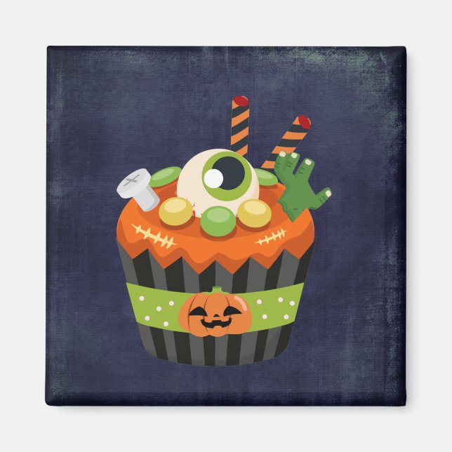 Íman Cupcake de Halloween bonito e assustador com uma b (Frente)