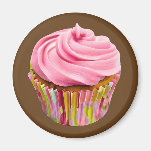Íman Cupcake de morango com Glacé rosa (Frente)