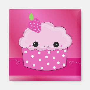 Íman Cupcake de Morango com Pontos Rosa