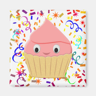 Íman Cupcake De Morango De Cartoon Bonito Com Confetti
