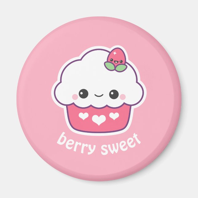Íman Cupcake de Morango Kawaii (Frente)