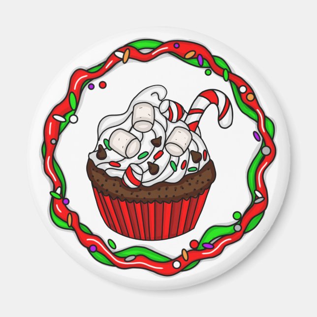 Íman Cupcake de Natal com Candy Cane (Frente)