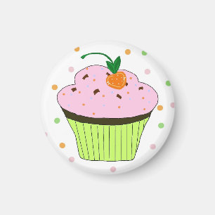 Íman Cupcake Rosa Glasurado com Pontinhos