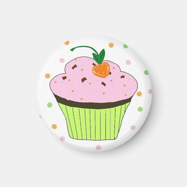Íman Cupcake Rosa Glasurado com Pontinhos (Frente)