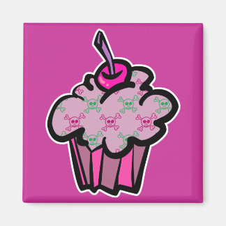 Íman cupcake rosa punk crânio cruzado