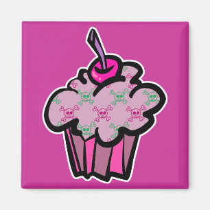Íman cupcake rosa punk crânio ossos cruzados