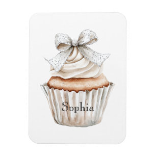Íman Cupcakes Brancos Prateados Glamurosos com Laço  