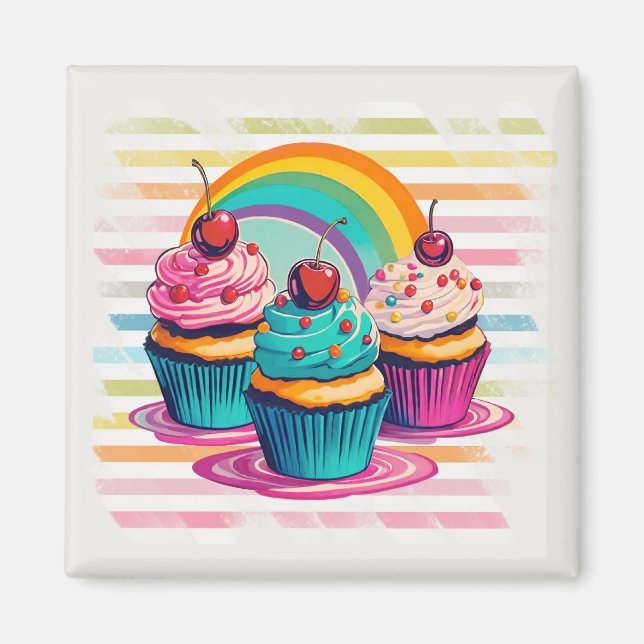 Íman Cupcakes, Cerejas e Arco-íris (Frente)