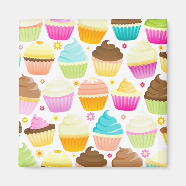 Íman Cupcakes Coloridos (Branco) (Frente)
