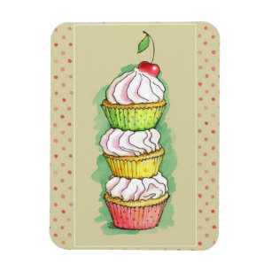 Íman Cupcakes da aguarela. Ilustração da cozinha