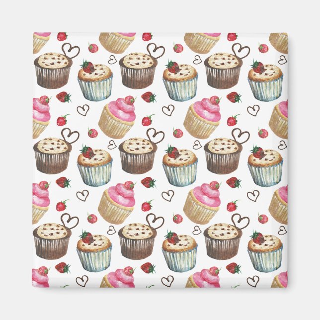 Íman Cupcakes de aquarela (Frente)