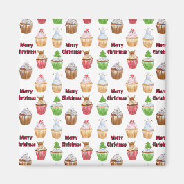 Íman Cupcakes de Natal em Aquarela Feliz Natal