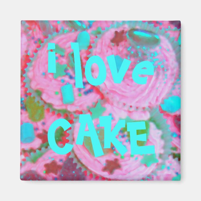 Íman Cupcakes rosa imã de geladeira 'eu amo bolo' (Frente)