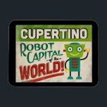 Íman Cupertino California Robot - Funny Vintage<br><div class="desc">Um encantador ímã geladeira de viagens vintage Cupertino da Califórnia apresentando um robô engraçado e amigável,  junto com um texto divertido no estilo retrô que diz,  "Veja você em Cupertino"</div>