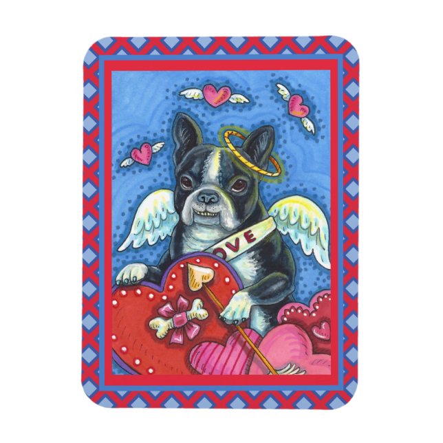 ÍMAN  CUPIDO DO TERRIER DO BOSTON, NAMORADOS DE CACHORRO (Vertical)