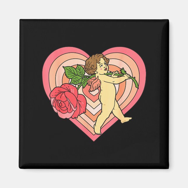 Íman Cupido Querubim Anjo Com Rosa Vermelha Coração Amo (Frente)