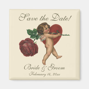 Íman Cupido Vintage com Rosa Vermelha e Coração Salve o