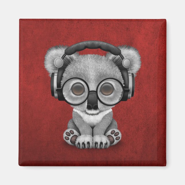 Íman Curioso bebê Koala Bear Dj Vestindo Fones de ouvid (Frente)