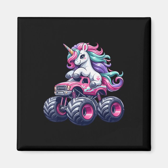 Íman Curioso Unicórnio Que Dirige Um Monstro Rosa (Frente)