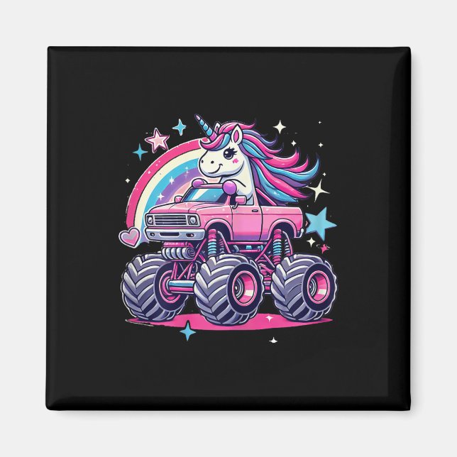 Íman Curioso Unicórnio Que Dirige Um Monstro Rosa (Frente)