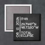 Íman Custom 2026 Solar Eclipse<br><div class="desc">2026 Total Solar Eclipse Coordinates magnet with a clean,  modern layout showing the date,  time,  and coordinates of the eclipse path. Makes a great keepsake for eclipse watchers,  astronomy fans,  and anyone who experienced the August 12,  2026 event.</div>