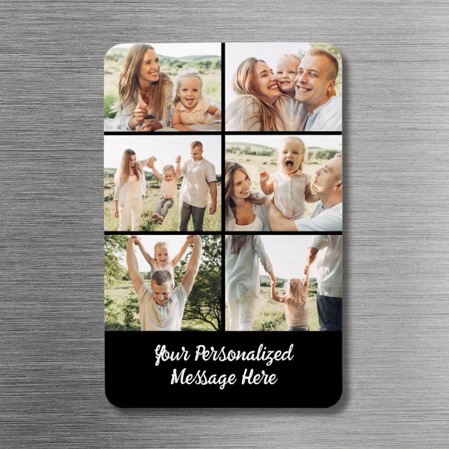 Íman Custom Black 6 Photo Collage Text Message Modern  (Criador carregado)