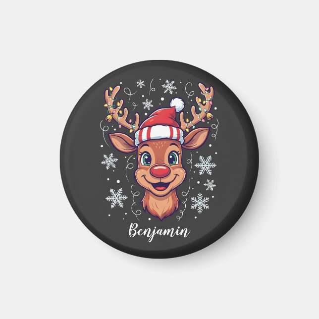 Íman Custom Christmas Cheer Cute Reindeer in Hat  (Frente)