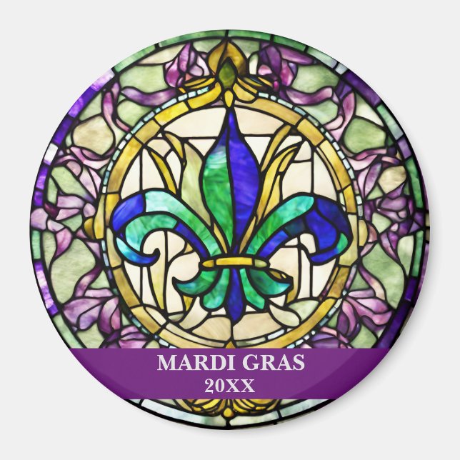 Íman Custom Faux Stained Glass Mardi Gras Flower (Frente)