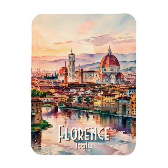 Íman Custom Florence Duomo Cathedral Watercolor Skyline (Vertical)