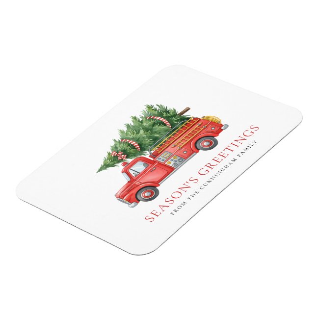 Íman Custom Modern Firefighter Christmas Fire Truck  (Left Side)