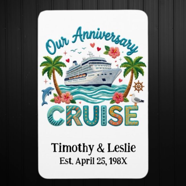 Íman Custom Our Anniversary Faux Embroidery Cruise Door (Custom Anniversary Cruise Door Magnet.  See Collection for Matching Shirts)