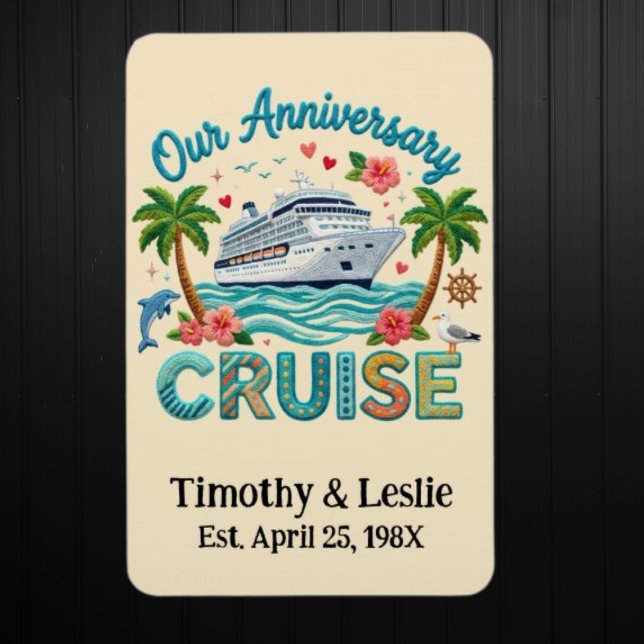 Íman Custom Our Anniversary Faux Embroidery Cruise Door (Custom Anniversary Cruise Door Magnet.  See Collection for Matching Shirts)