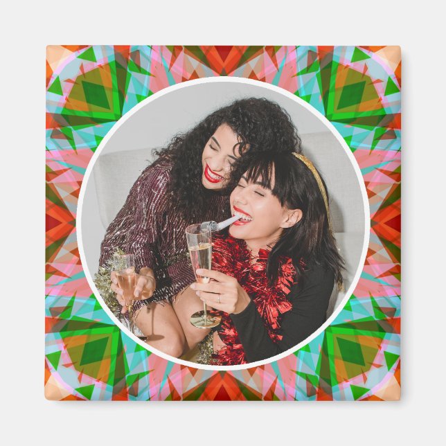 Íman Custom Photo Christmas Star Red Green Family Gift (Frente)