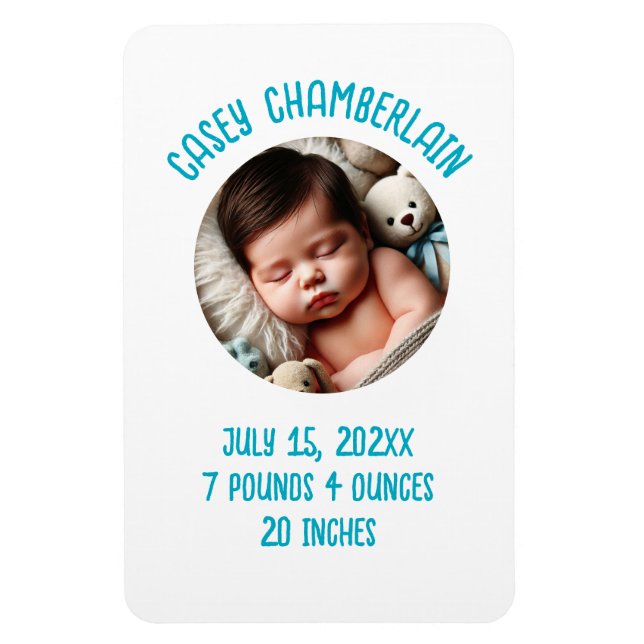 Íman custom photo newborn baby announcement (Vertical)