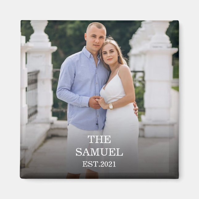 Íman Custom Photo Romantic Keepsake with Names & Date (Frente)