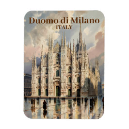 Íman Custom Text Milan Italy Duomo Vintage Watercolor