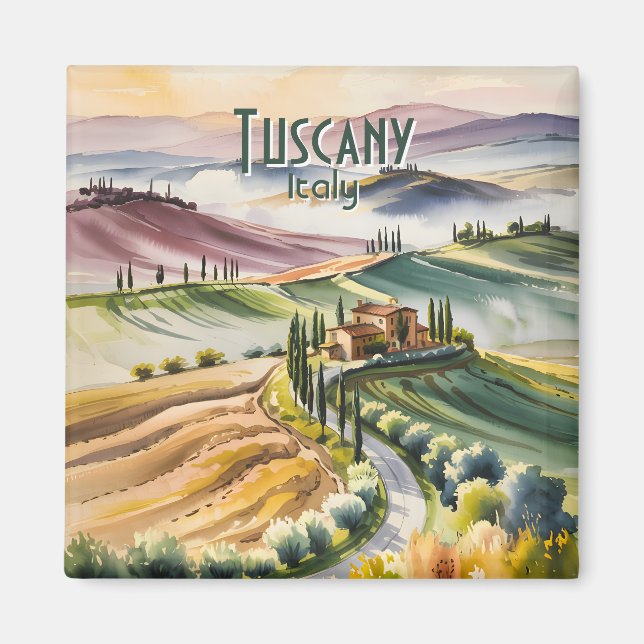 Íman Custom Tuscany Watercolor Rolling Hills Landscape (Frente)