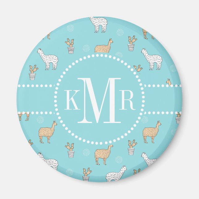 Íman Cute Alpaca Llama Cactus Pattern (Frente)