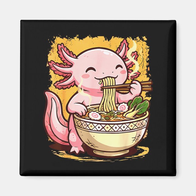 Íman Cute Axolotl Eats Ramen Noodles Axolotls Ramen  (Frente)