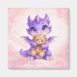 Íman Cute Baby Dragon Hugging Teddy Bear Square Magnet
