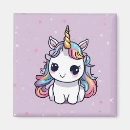 Íman Cute Baby Unicorn com fundo roxo