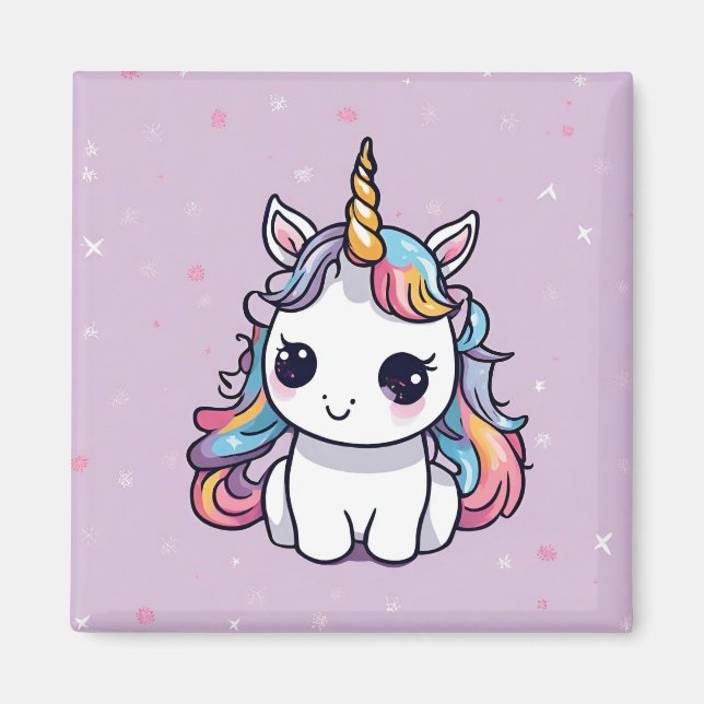 Íman Cute Baby Unicorn com fundo roxo (Frente)