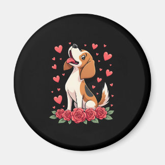 Íman Cute Beagle with Red Roses Hearts Floral Valentine