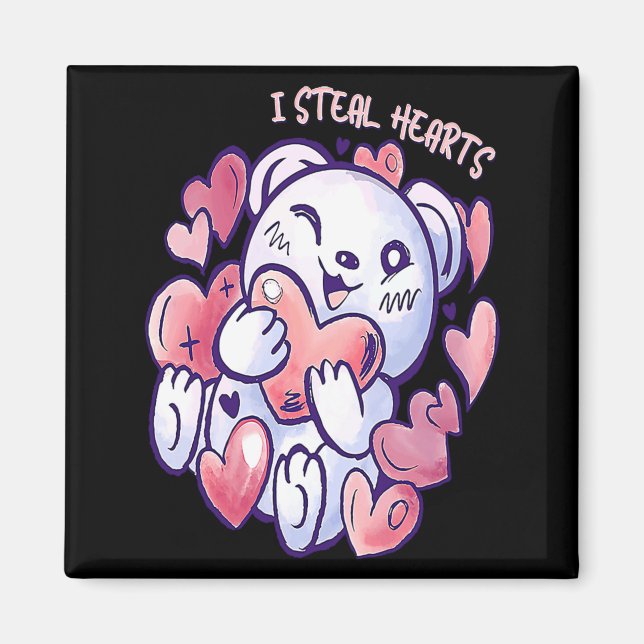 Íman Cute Bear Steal Hearts Valentines Day Or Toddler  (Frente)