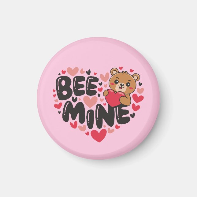 Íman Cute Bee Mine Teddy Bear Valentine's Day (Frente)